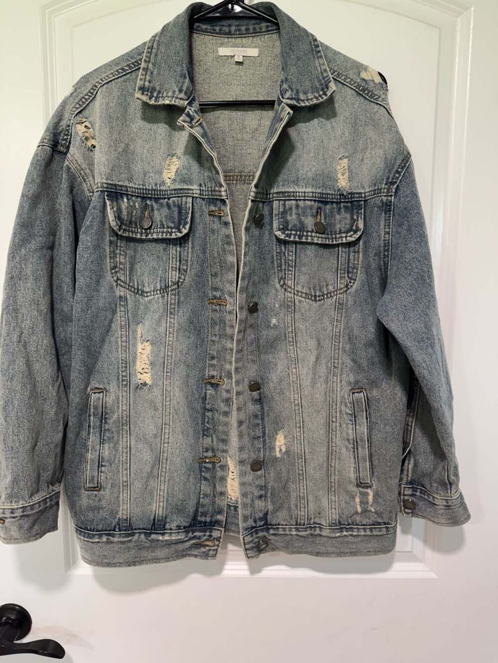 Oversized Distressed Denim Jacket Boyfriend Y2K Grunge Streetwear Light Wash